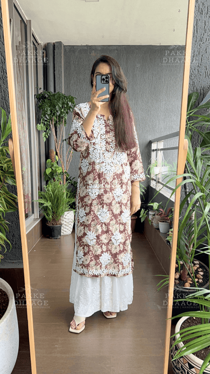 Maira Printed Mulmul Kurta - Chestnut Brown