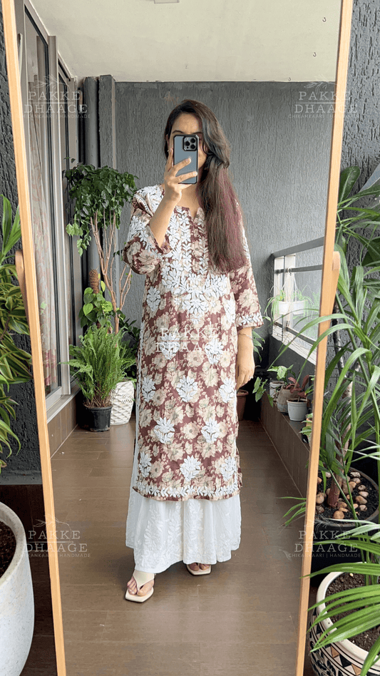 Maira Printed Mulmul Kurta - Chestnut Brown