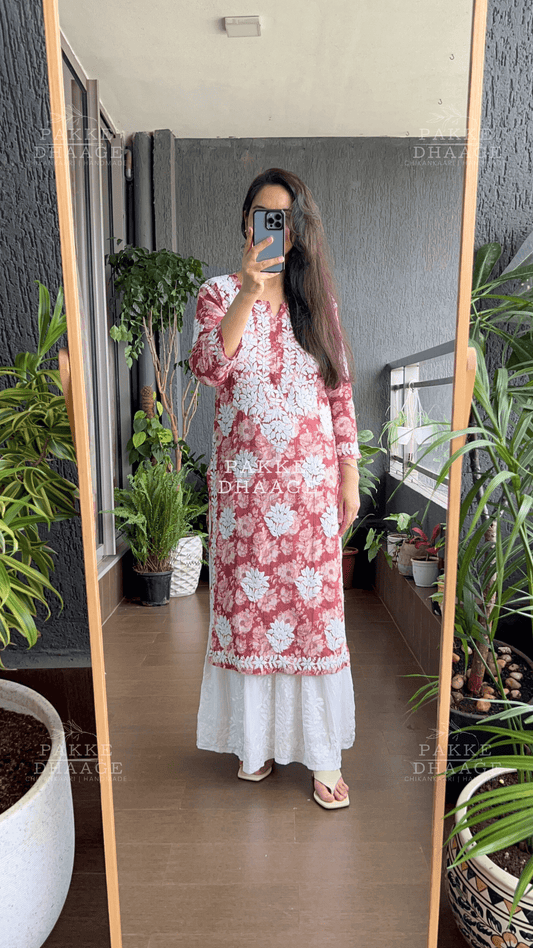 Maira Printed Mulmul Kurta - Chilli Pepper Red