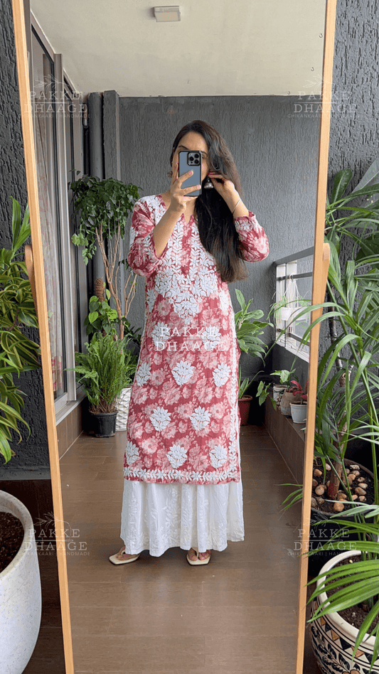 Maira Printed Mulmul Kurta - Chilli Pepper Red