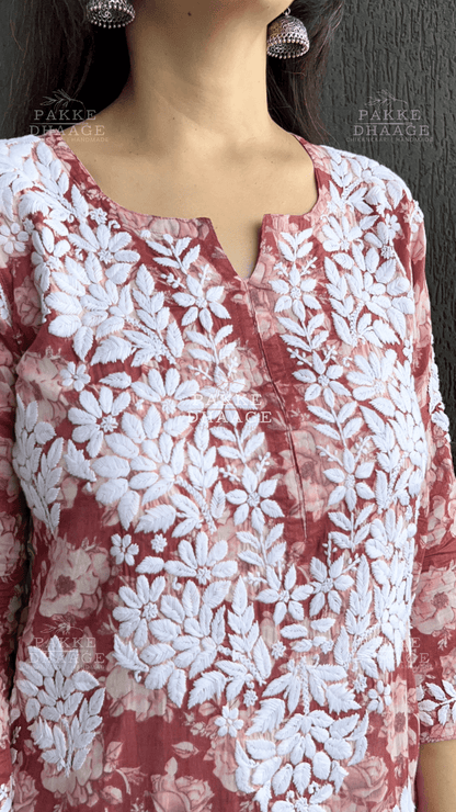 Maira Printed Mulmul Kurta - Chilli Pepper Red