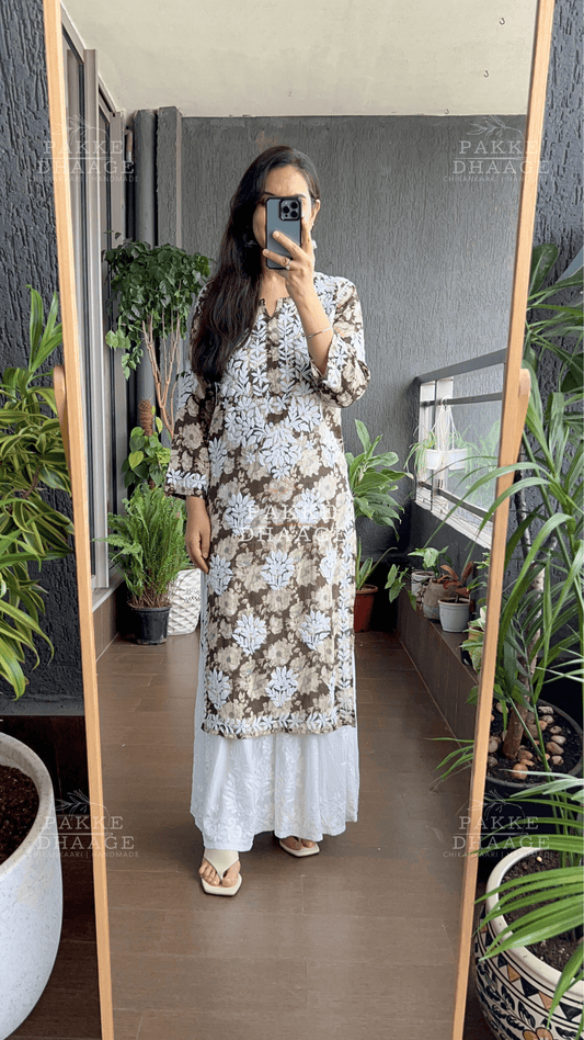 Maira Printed Mulmul Kurta - Olive Green