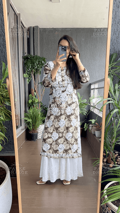 Maira Printed Mulmul Kurta - Olive Green