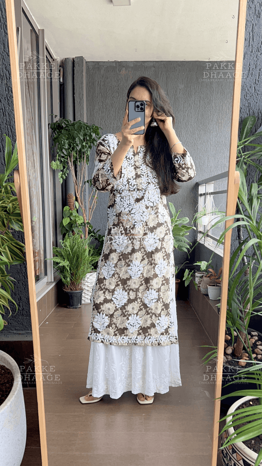 Maira Printed Mulmul Kurta - Olive Green
