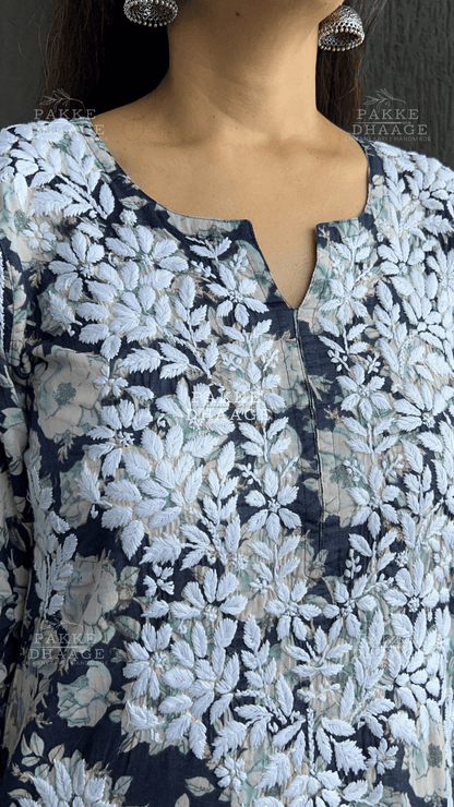 Maira Printed Mulmul Kurta - Space Blue