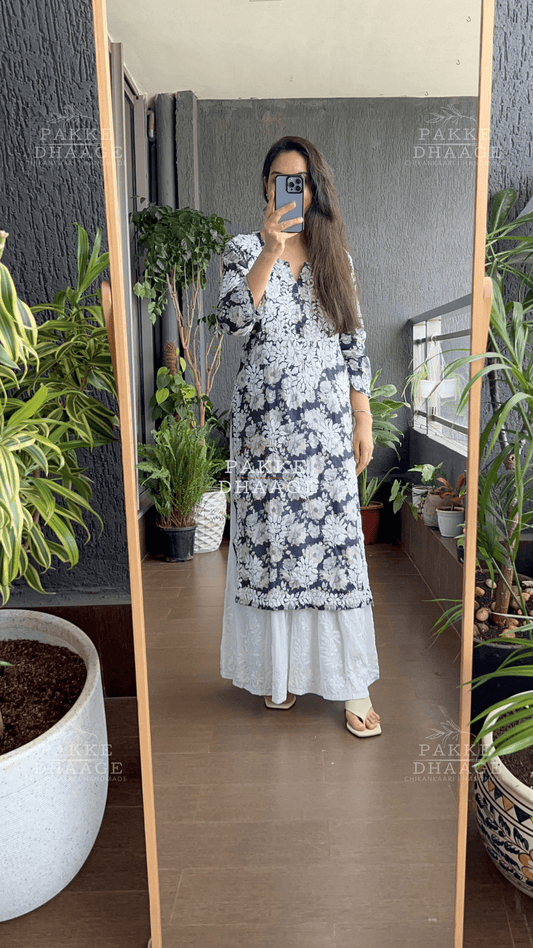 Maira Printed Mulmul Kurta - Space Blue