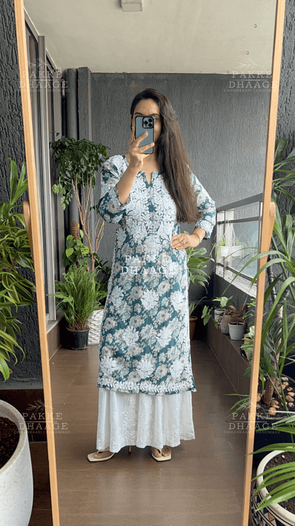 Maira Printed Mulmul Kurta - Turquoise