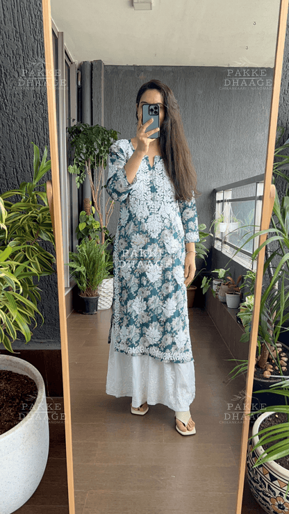 Maira Printed Mulmul Kurta - Turquoise