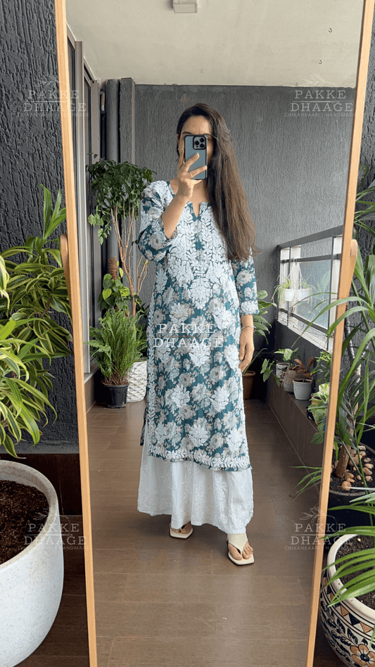 Maira Printed Mulmul Kurta - Turquoise