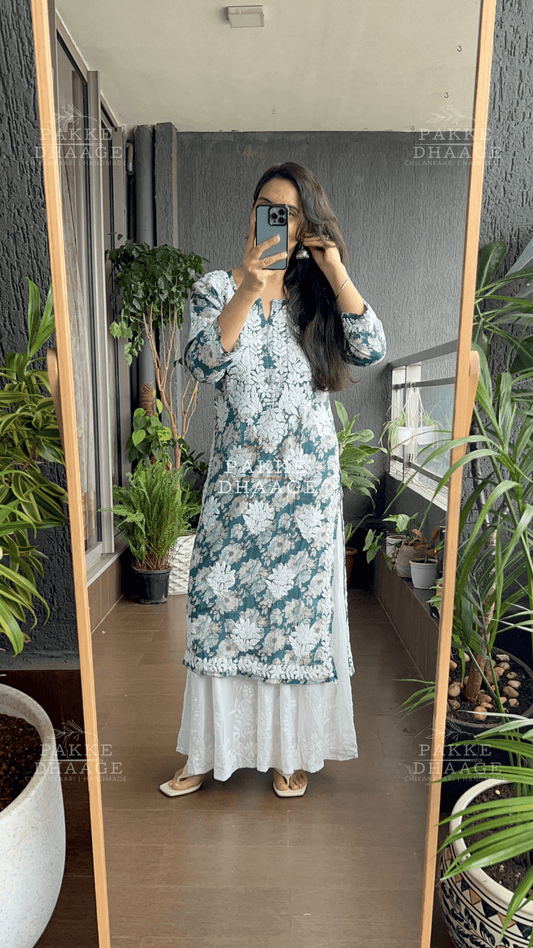 Maira Printed Mulmul Kurta - Turquoise