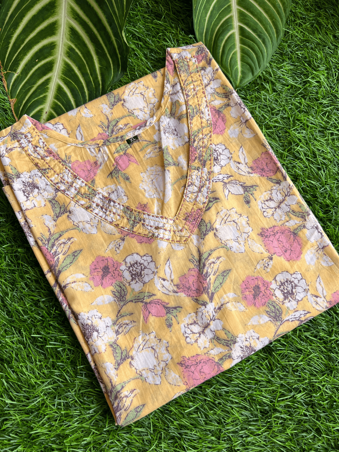 Maya Pure Cotton Jaipuri Kurti Pastel Yellow
