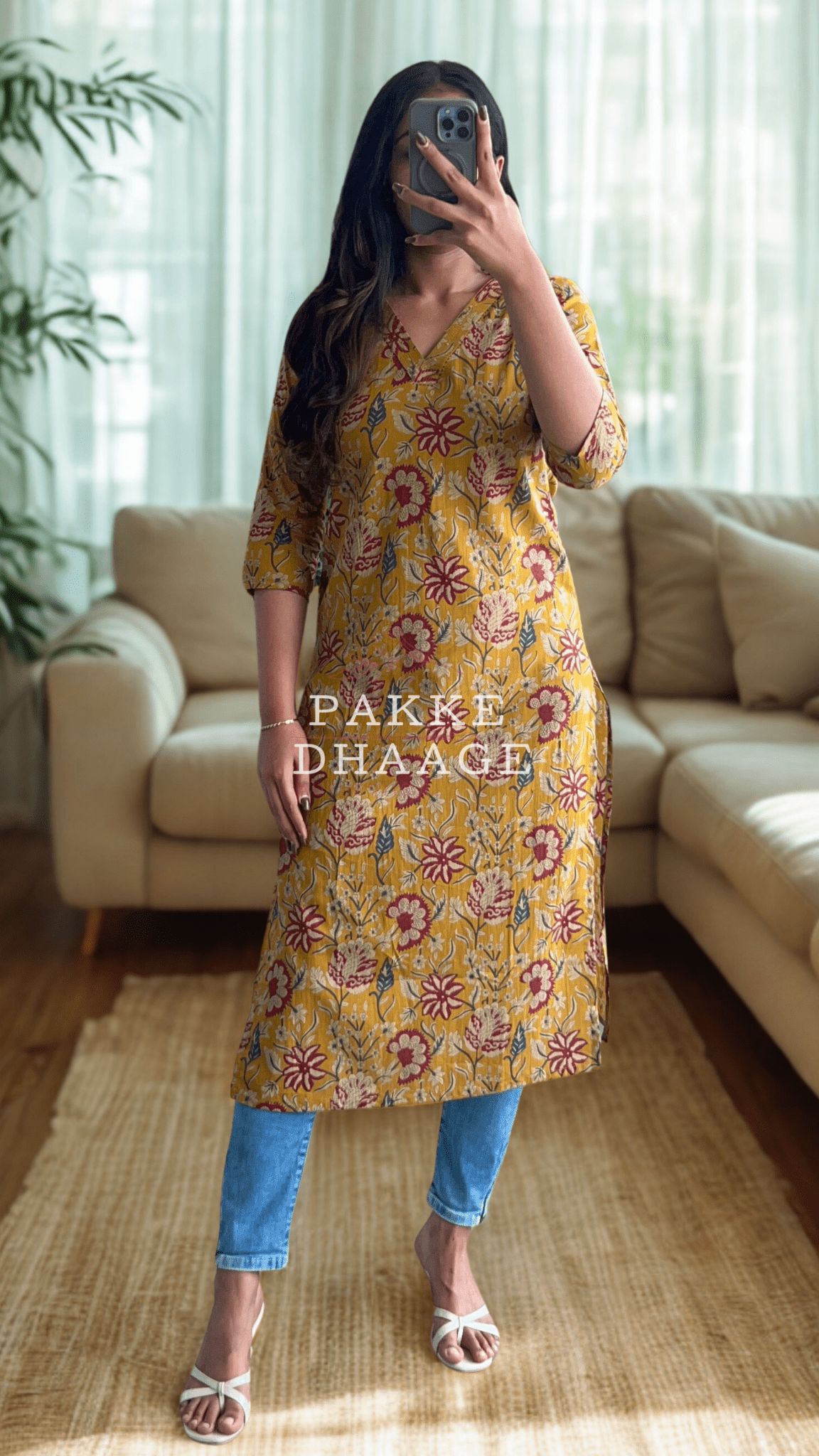 Maya Pure Cotton Jaipuri Printed Kurti Mustard