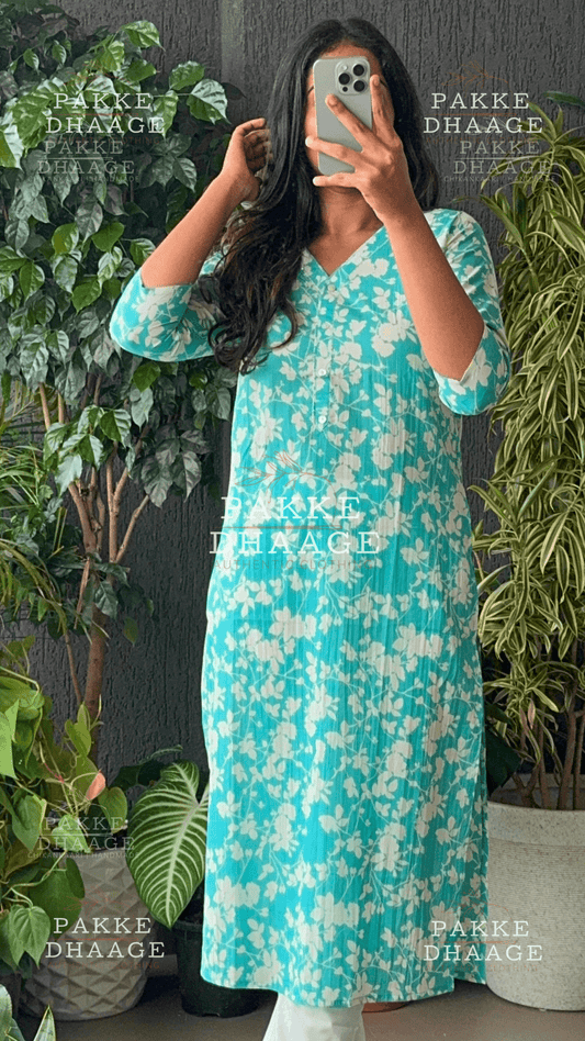 Maya Pure Cotton Jaipuri Printed Kurti Sea Green