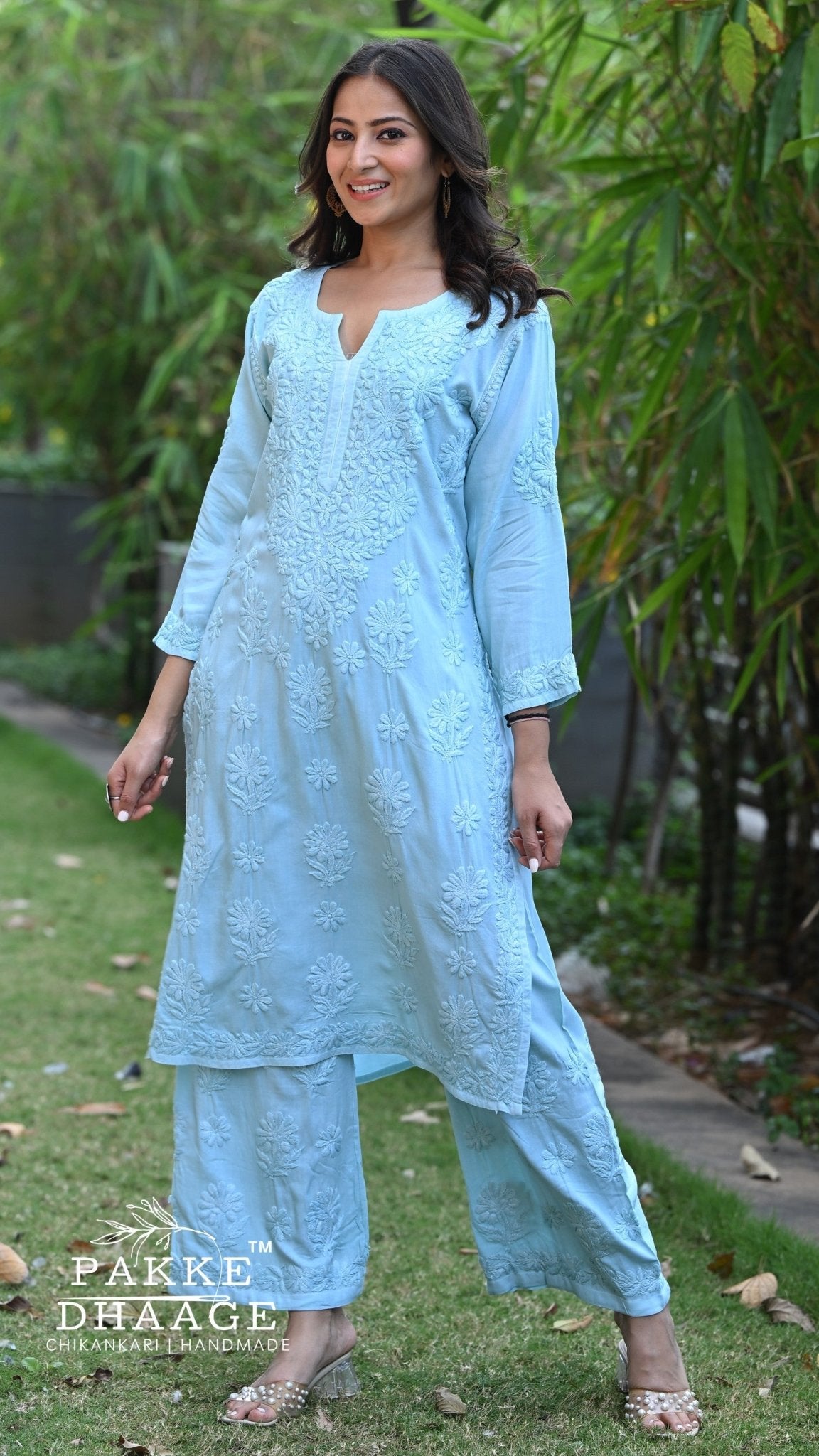 Meher Chikankari 2PC Kurta Palazzo Set - Alpine Blue
