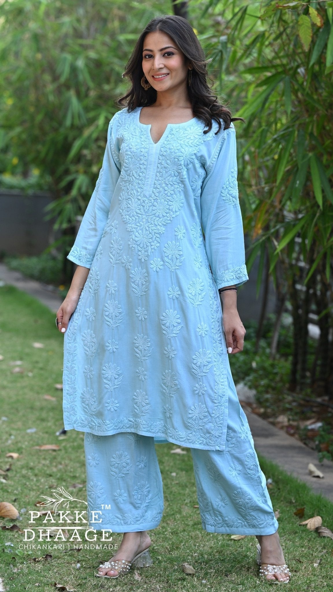 Meher Chikankari 2PC Kurta Palazzo Set - Alpine Blue