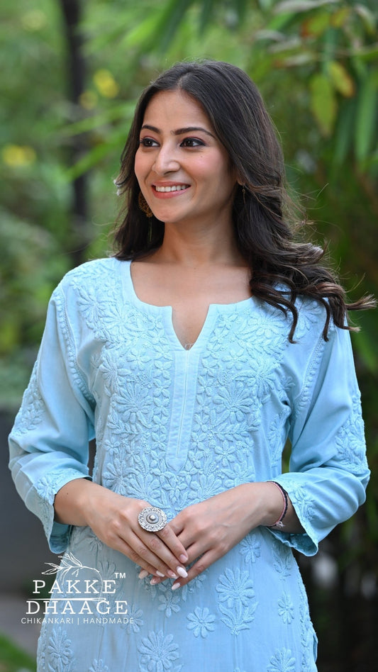 Meher Chikankari 2PC Kurta Palazzo Set - Alpine Blue
