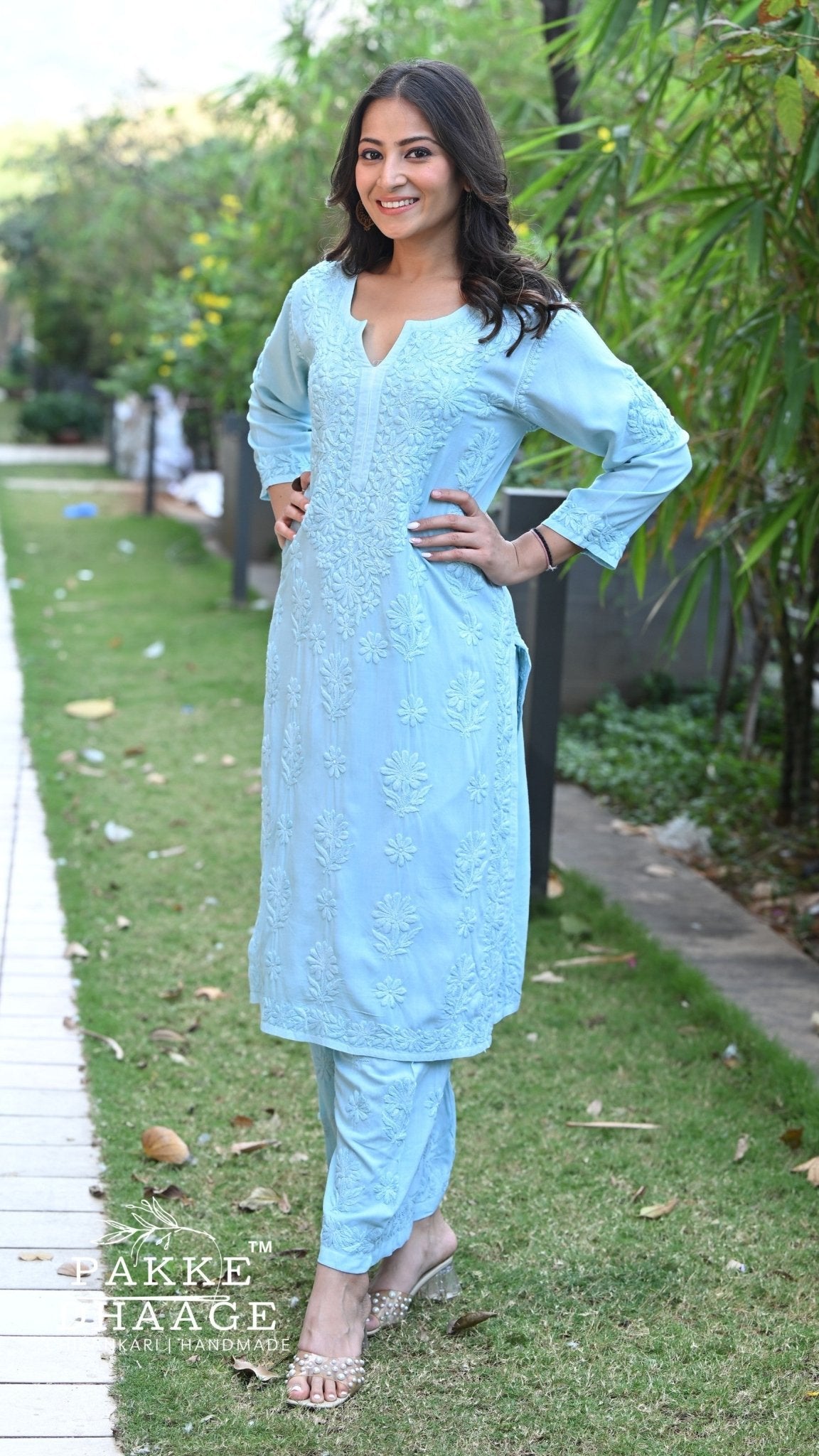Meher Chikankari 2PC Kurta Palazzo Set - Alpine Blue