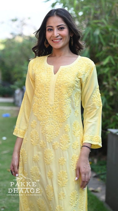 Meher Chikankari 2PC Kurta Palazzo Set - Buttercup Yellow