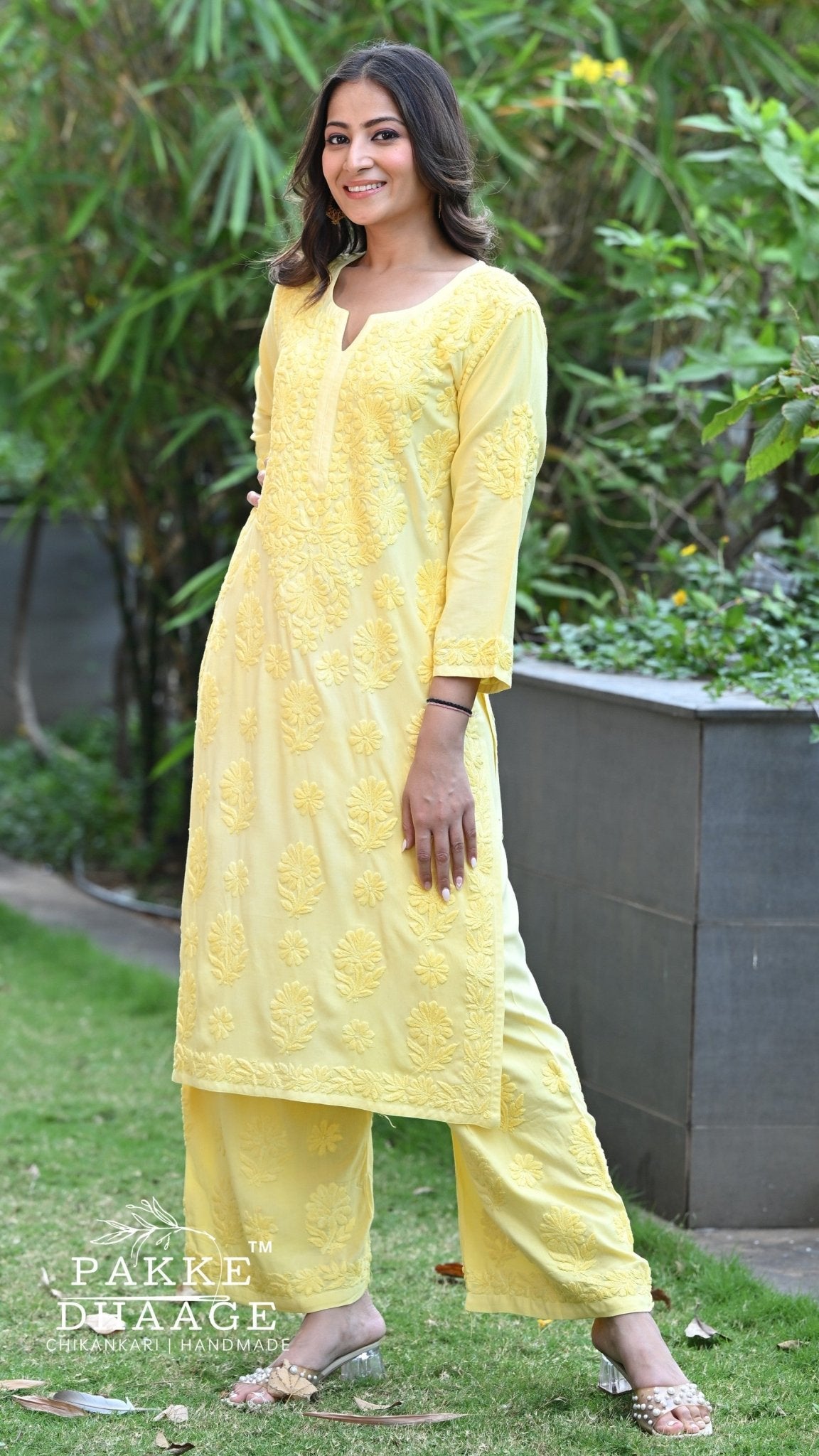 Meher Chikankari 2PC Kurta Palazzo Set - Buttercup Yellow