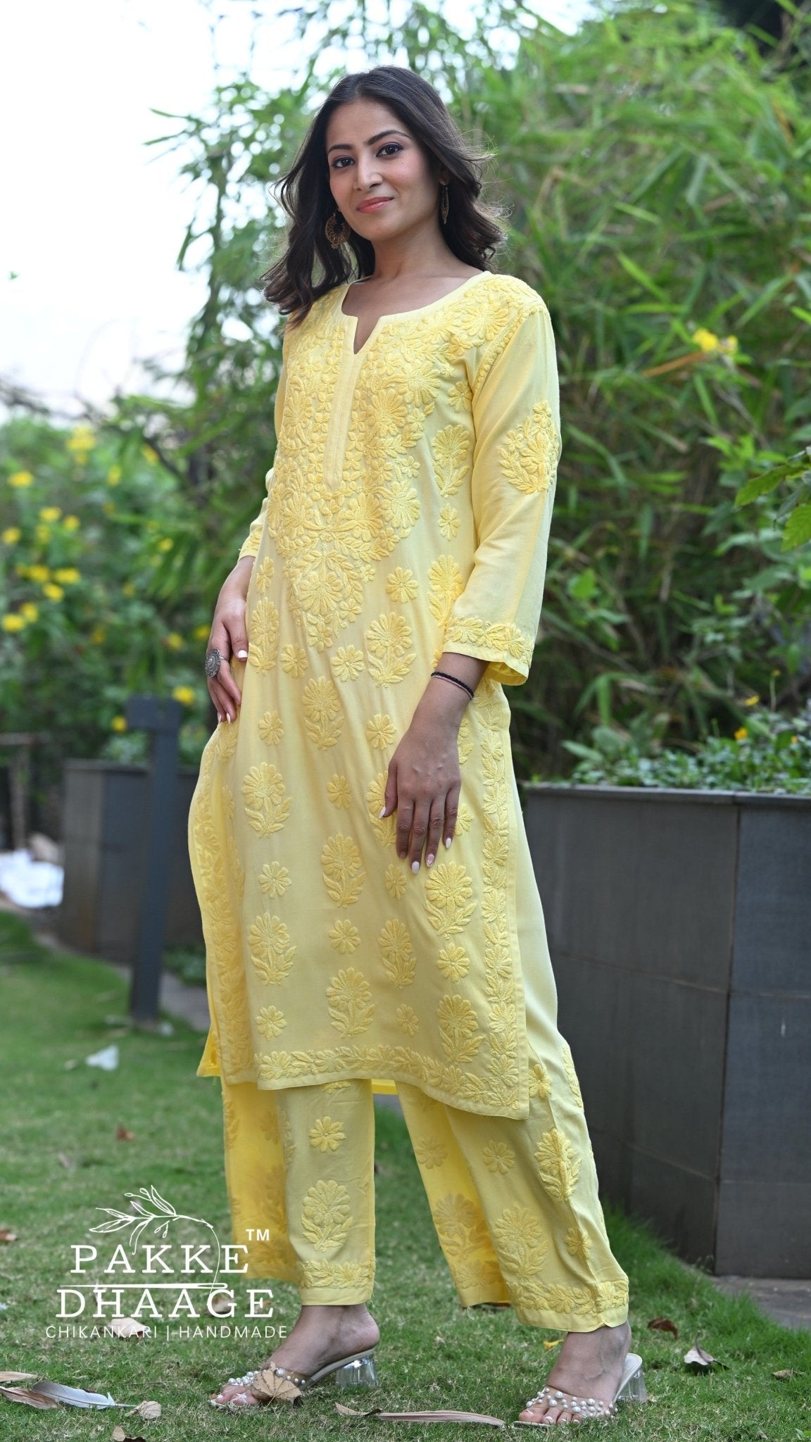 Meher Chikankari 2PC Kurta Palazzo Set - Buttercup Yellow