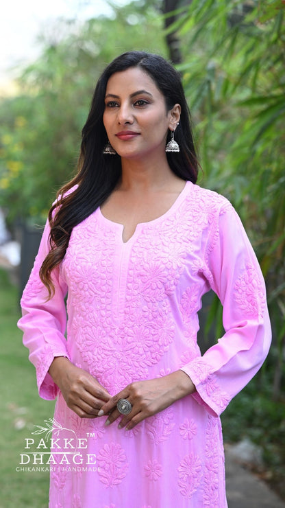 Meher Chikankari 2PC Kurta Palazzo Set - Cotton Candy Pink