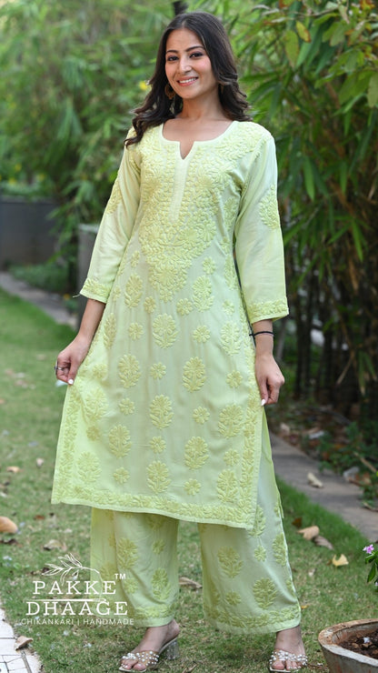 Meher Chikankari 2PC Kurta Palazzo Set - Pistacchio