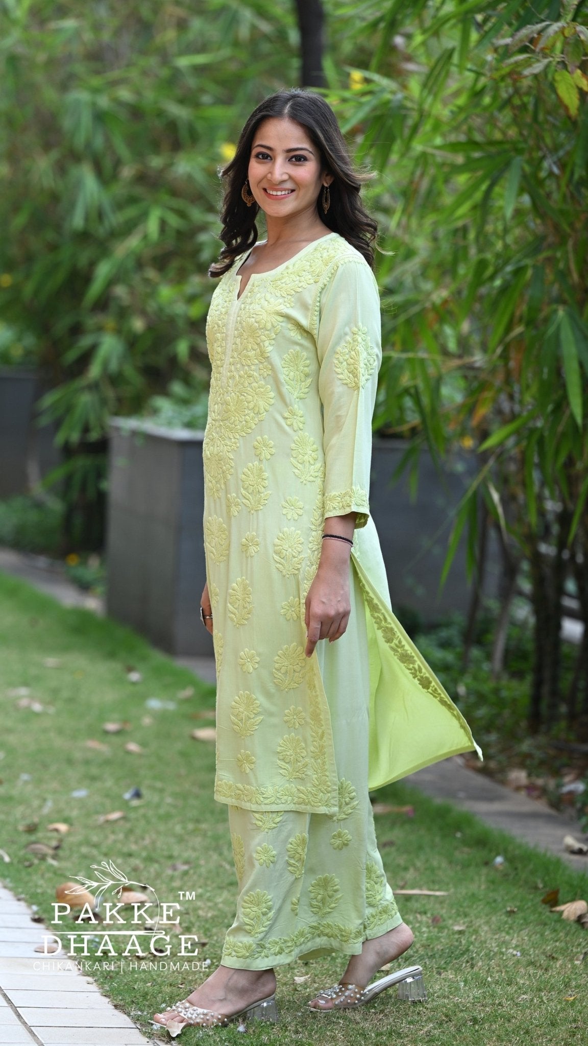 Meher Chikankari 2PC Kurta Palazzo Set - Pistacchio