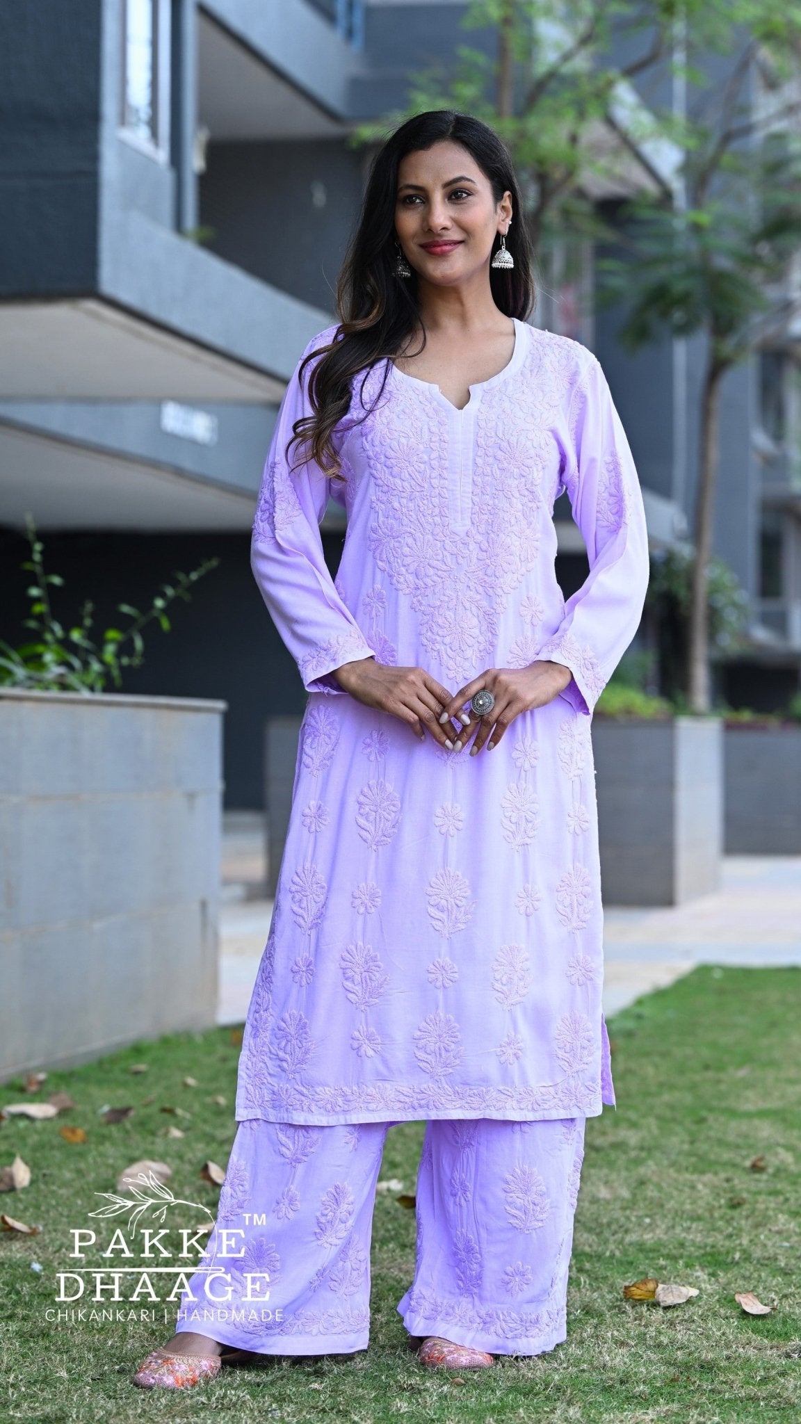 Meher Chikankari 2PC Kurta Palazzo Set - Wisteria Lilac