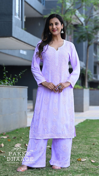 Meher Chikankari 2PC Kurta Palazzo Set - Wisteria Lilac