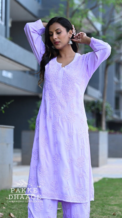 Meher Chikankari 2PC Kurta Palazzo Set - Wisteria Lilac