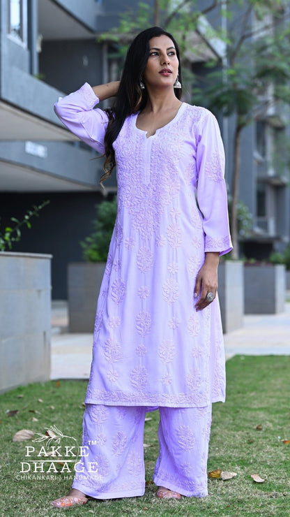 Meher Chikankari 2PC Kurta Palazzo Set - Wisteria Lilac