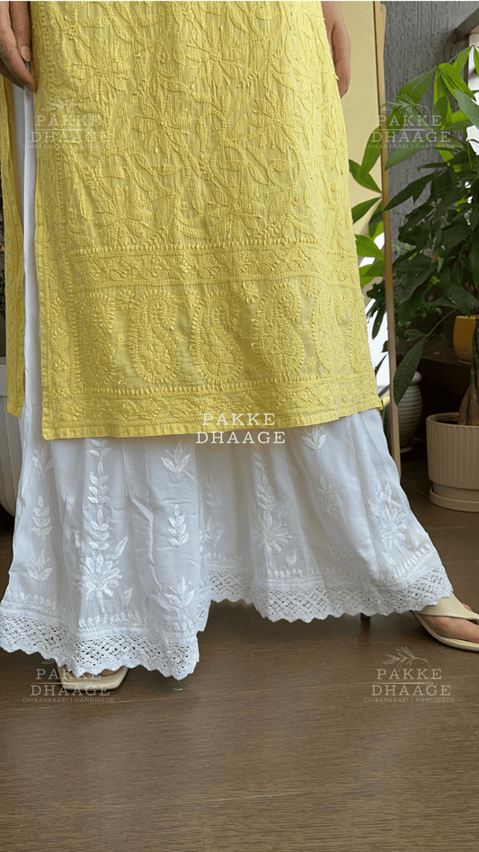 Modal Chikankari Palazzo with Lace Border- Free Size