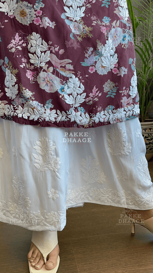 Modal Chikankari Straight Palazzo - Free Size