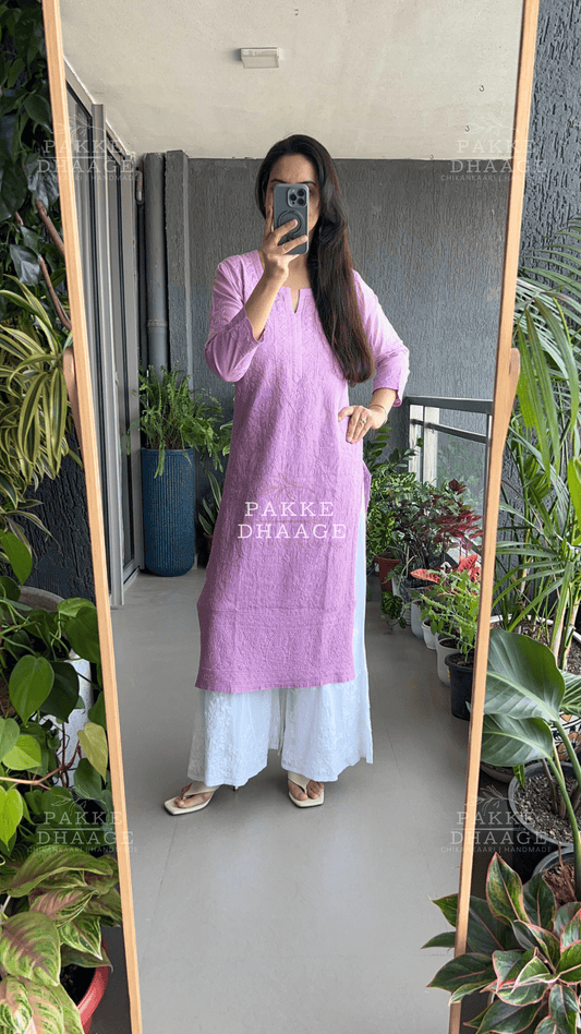 Muskaan Pure Mulmul Cotton Kurta - Ombre Mauve