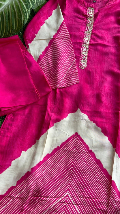Muslin Muse Kurta 2pc Kurta Pant Set Hot Pink