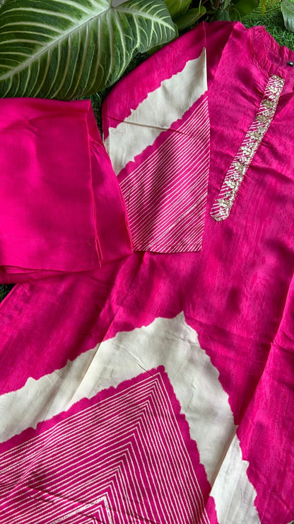 Muslin Muse Kurta 2pc Kurta Pant Set Hot Pink