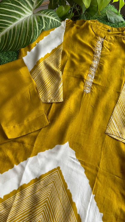 Muslin Muse Kurta 2pc Kurta Pant Set Mustard Yellow