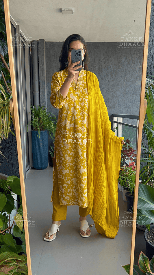 Mustard Bloom Jaipuri Suit Set