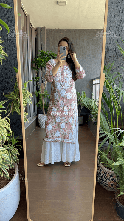 Naaz Pure Muslin Silk Kurta - Almond Brown