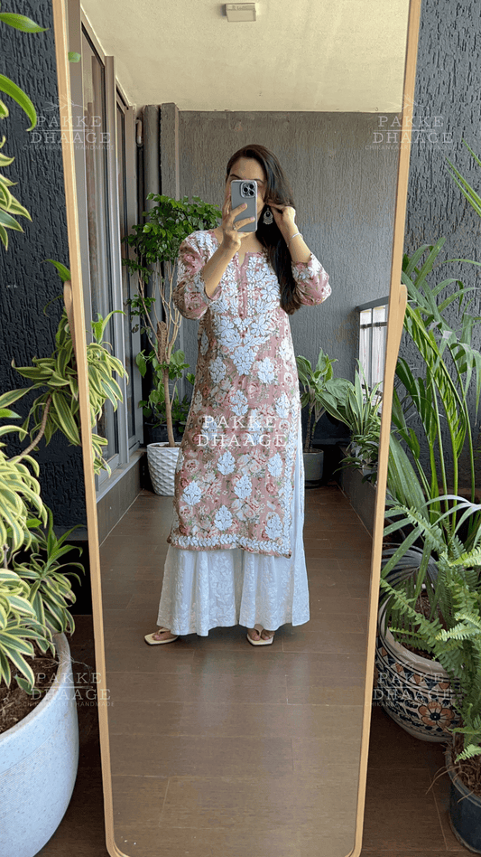 Naaz Pure Muslin Silk Kurta - Almond Brown