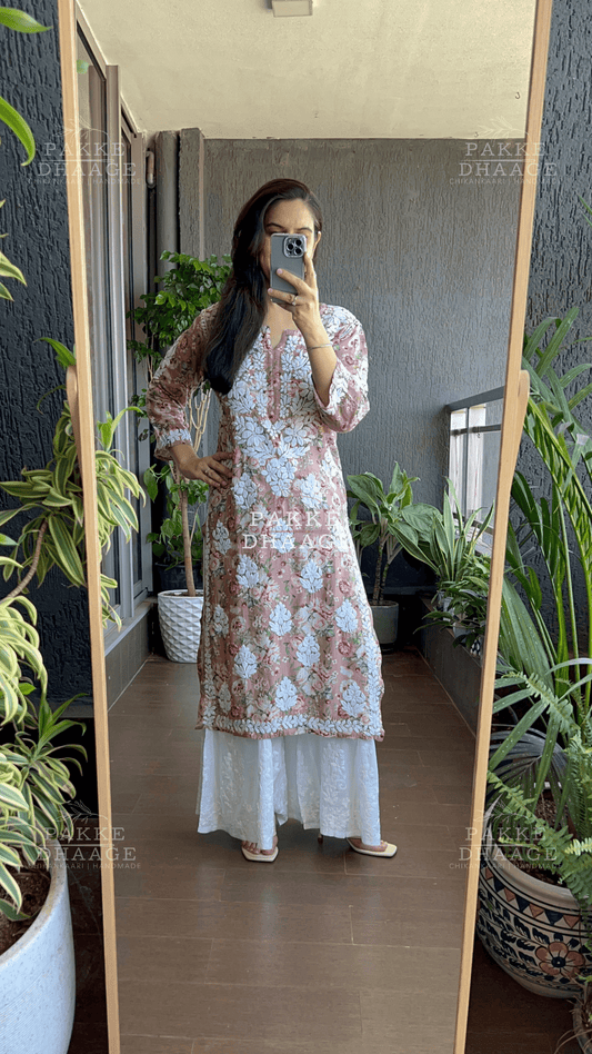 Naaz Pure Muslin Silk Kurta - Almond Brown