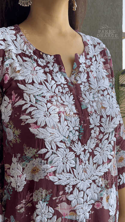 Naaz Pure Muslin Silk Kurta - Persian Plum