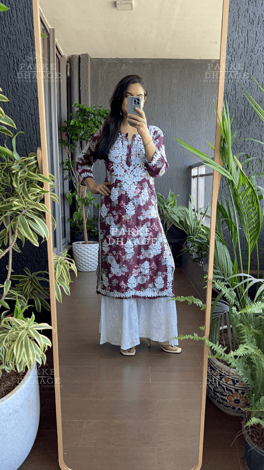 Naaz Pure Muslin Silk Kurta - Persian Plum
