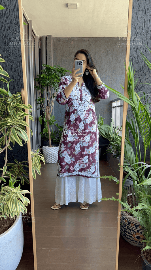 Naaz Pure Muslin Silk Kurta - Persian Plum
