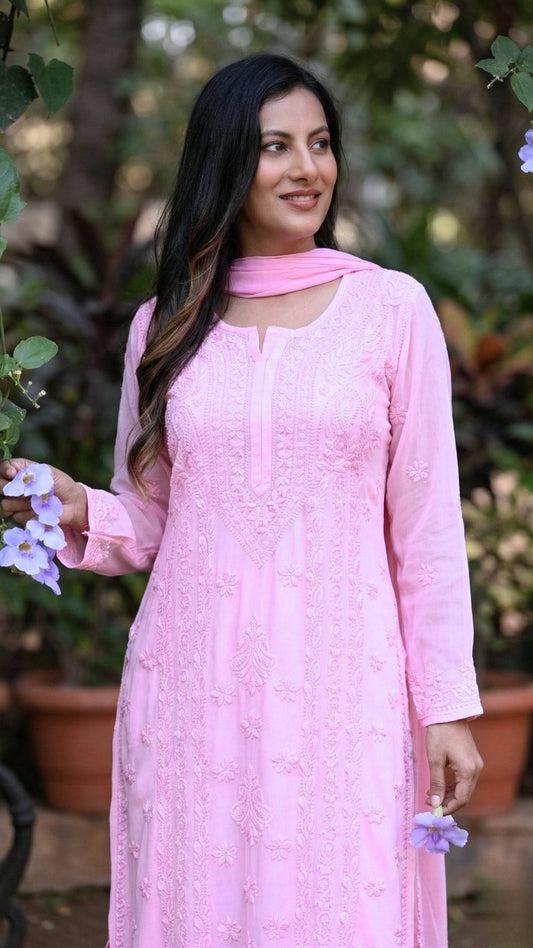 Nazakat Pure Viscose Georgette Kurtas & Sets Blush Petal