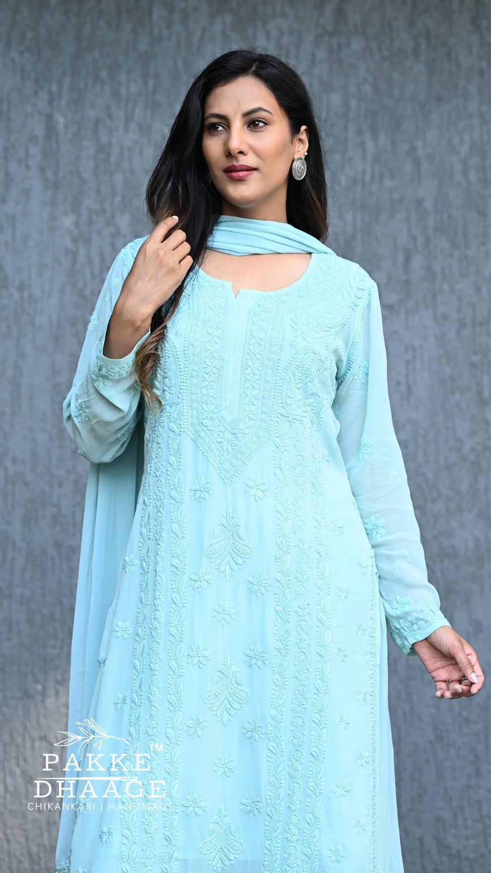 Nazakat Pure Viscose Georgette Kurtas & Sets Glacier Mist