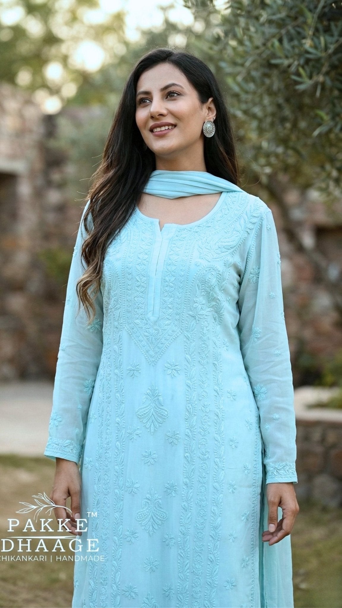 Nazakat Pure Viscose Georgette Kurtas & Sets Glacier Mist