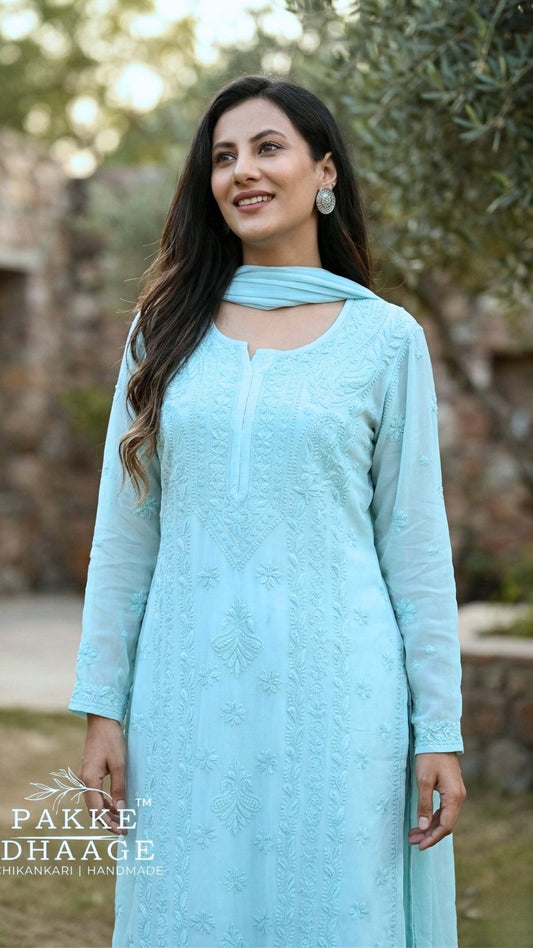 Nazakat Pure Viscose Georgette Kurtas & Sets Glacier Mist
