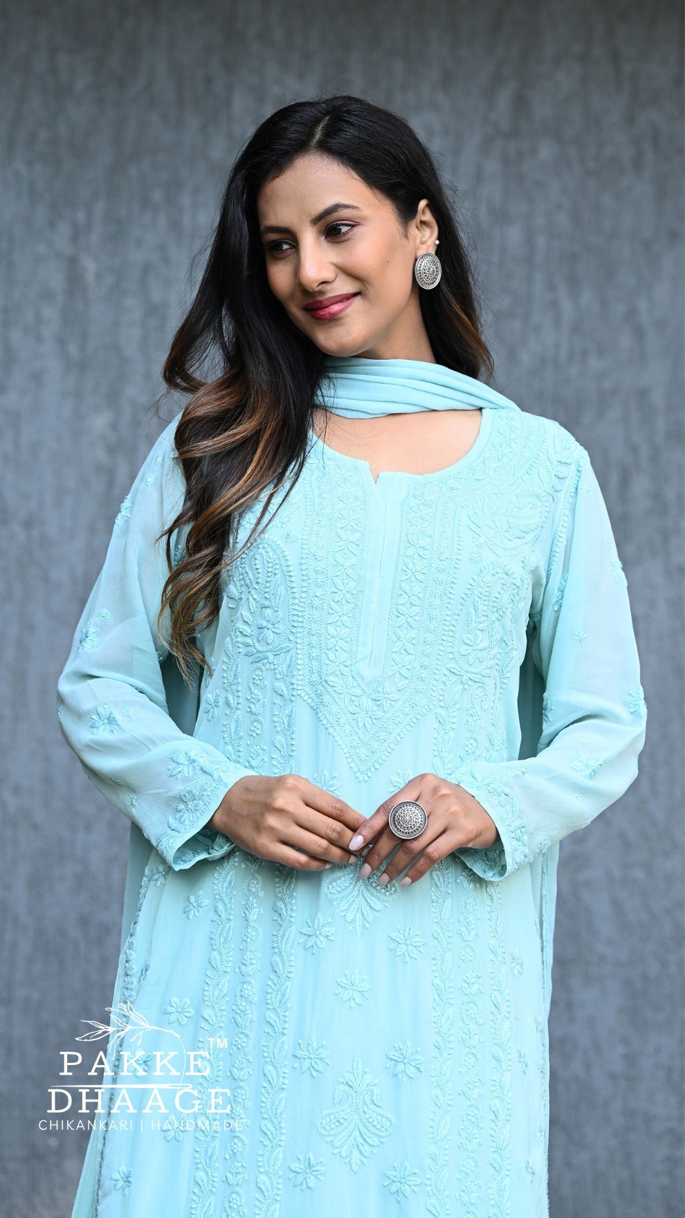 Nazakat Pure Viscose Georgette Kurtas & Sets Glacier Mist