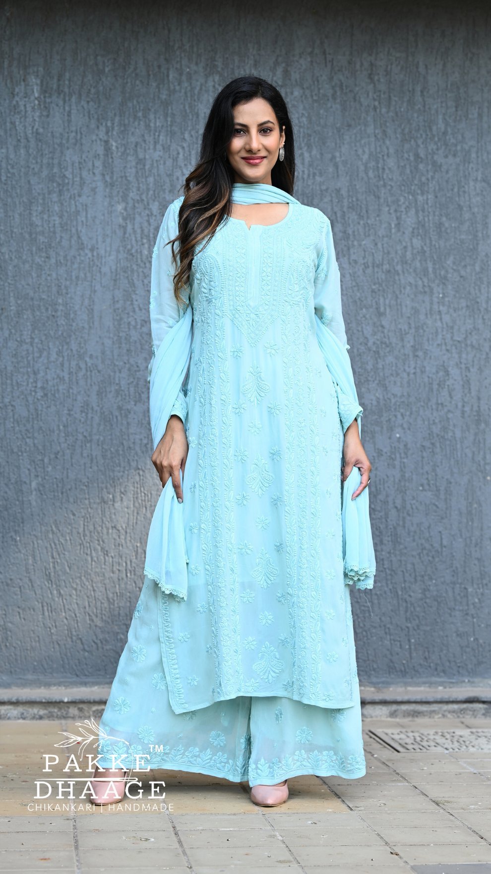 Nazakat Pure Viscose Georgette Kurtas & Sets Glacier Mist